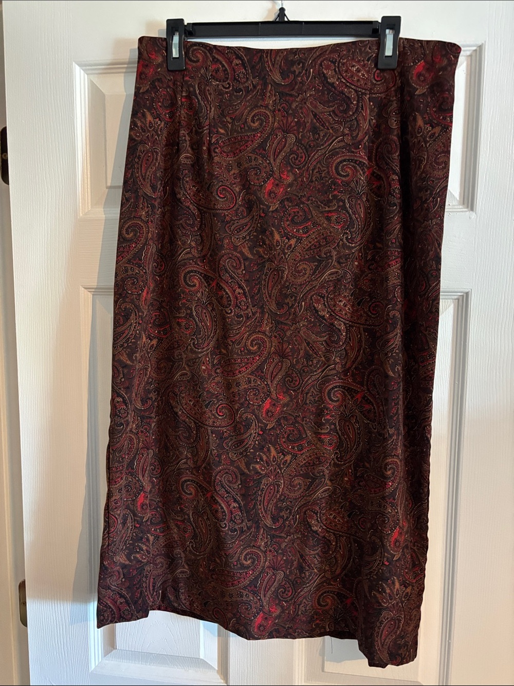 Paisley Midi Skirt in Burgundy and Brown